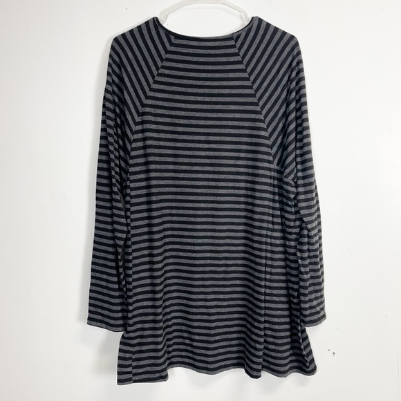 Karakorum Shirt Womens Large XL Black Gray Striped Tunic Round Neck - Picture 2 of 10
